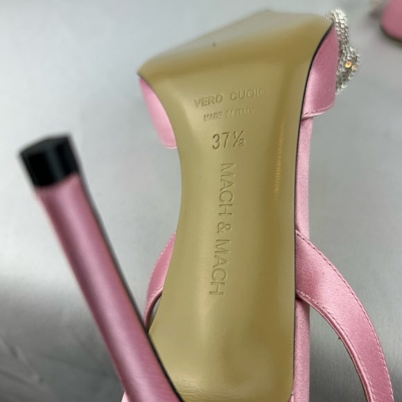Mach & Mach RARE Double Bow Crystal-embellished Pink Satin Slingback Heels - Picture 6 of 16